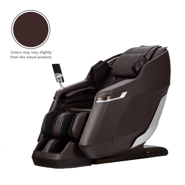 Premium dark brown Titan 4D ION massage chair perspective side profile view.
